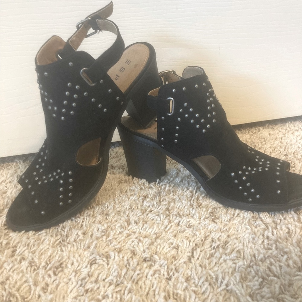 Black suede silver studded heels